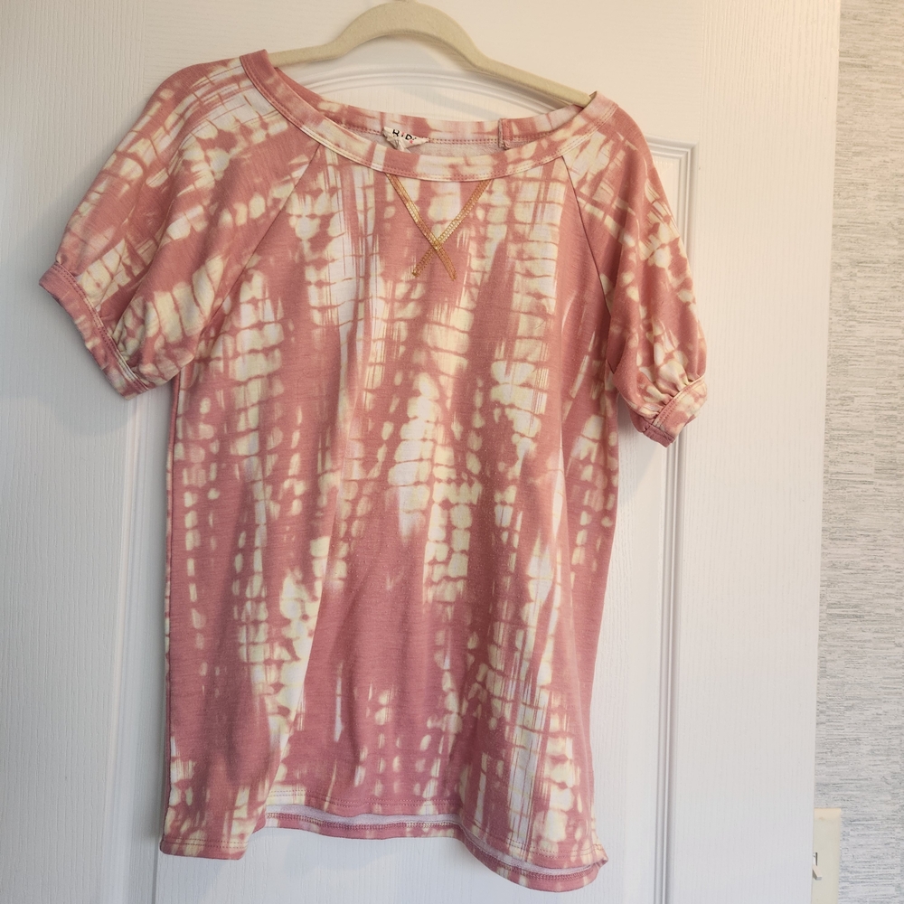 BiBi Pink and Cream Tie-Dye Blouse Size M GUC